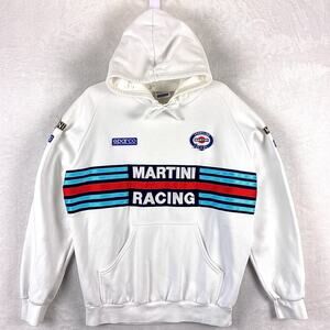 Sparco Martini Racing Hoodie Mens XL White Striped Embroidered Patchwork Italy